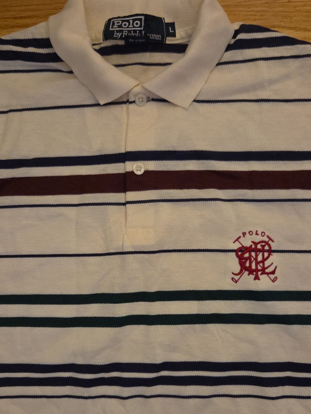 Vintage 90s Polo Ralph Lauren Multi Stripe Crest Polo Shirt Men’s Large